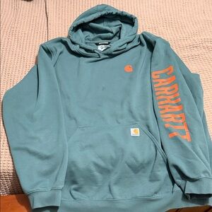 Carhartt Men's Teal and Orange Hoodie